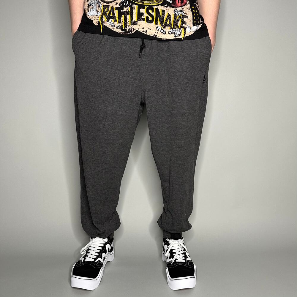 Vintage Y2K Reebok Sweatpants Mens XL Dark Grey Polyester Joggers Subtle Logo - Picture 2 of 4